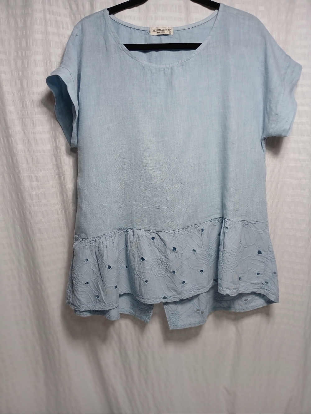 Made In Italy Terzo Millennio Linen Eyelet Hem Boho Top M